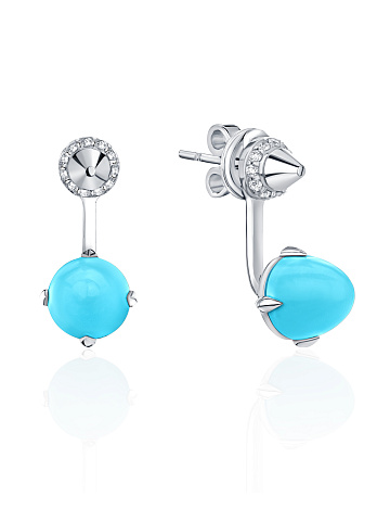 Turquoise, Round Diamond & White Gold Earrings, 1