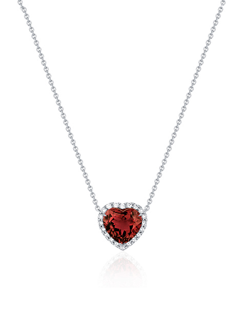 Heart Tourmaline, Round Diamond & White Gold Necklace, 1