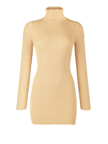 Sand Rib Knit Turtleneck Mini Dress, 1