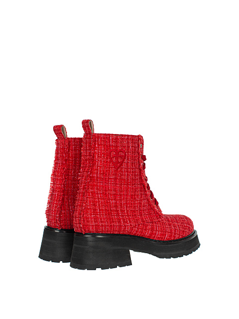 Red Tweed & Leather Lace Up Boots, 3