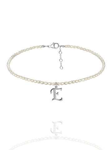 Pearls, Cubic Zirkonia & Silver "E" Letter Choker, 1