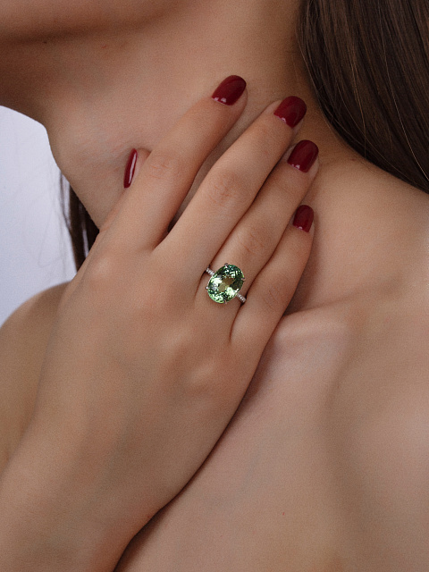 Oval Tourmaline, Round Diamond & White Gold Ring, 3