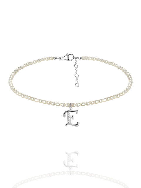 Pearls, Cubic Zirkonia & Silver "E" Letter Choker, 1