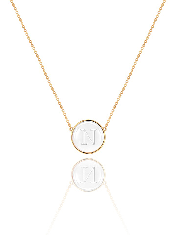 Yellow gold necklace with letter N pendant with rock crystal, 1