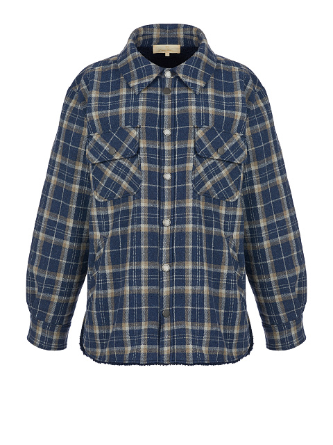 Navy Blue Checked Blue Faux Fur Lined Shirt, 1 Navy Blue Checked Blue Faux Fur Lined Shirt, 1