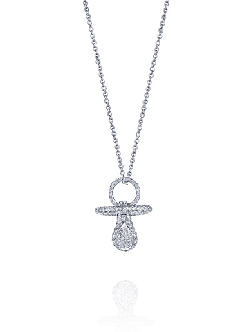 Necklace with a pacifier-shaped pendant in white gold and round diamonds, 1