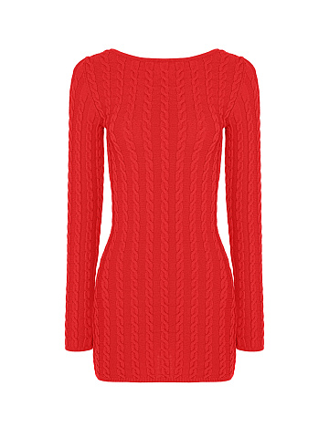 Red Knitted Open Back Mini Dress, 1