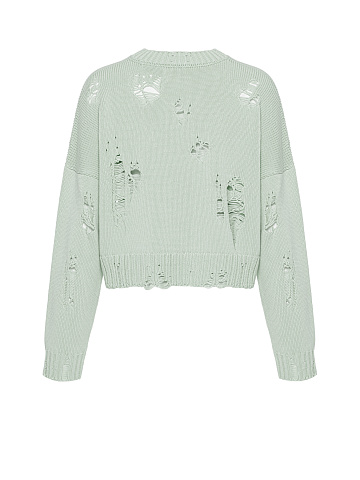 Mint Green Distressed Cropped Cotton Sweater, 2