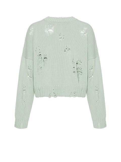 Mint Green Distressed Cropped Cotton Sweater, 2 Mint Green Distressed Cropped Cotton Sweater, 2