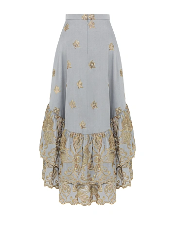 Grey & Golden Embroidery Jacquard Midi Skirt, 2