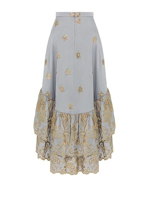 Grey & Golden Embroidery Jacquard Midi Skirt, 2 Grey & Golden Embroidery Jacquard Midi Skirt, 2