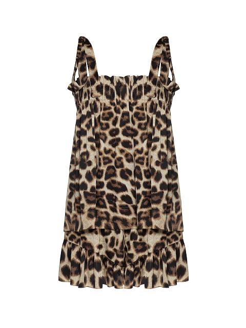 Leopard Print Set Of Tie Top And Ruffled Shorts, 1 Leopard Print Set Of Tie Top And Ruffled Shorts, 1