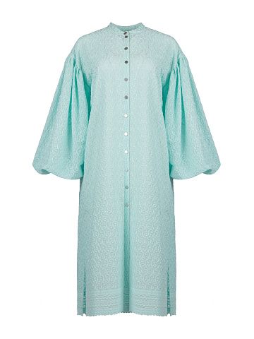 Mint Green Lace Cotton Shirt Dress, 1