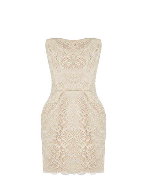 Beige Lace-Paneled Mini Dress, 1 Beige Lace-Paneled Mini Dress, 1