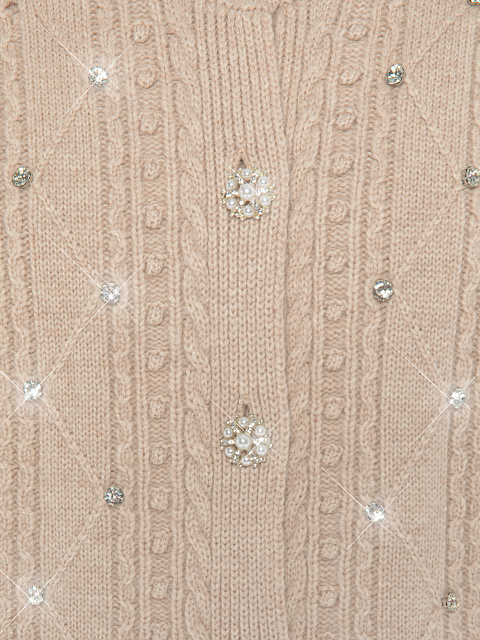 Biege Rhinestones Long Wool Cardigan, 3 Biege Rhinestones Long Wool Cardigan, 3