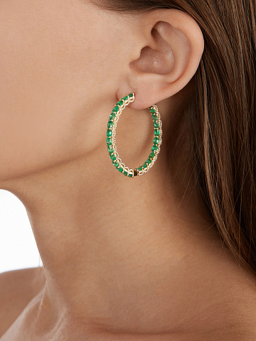 Yellow gold hoops with emeralds, 2
