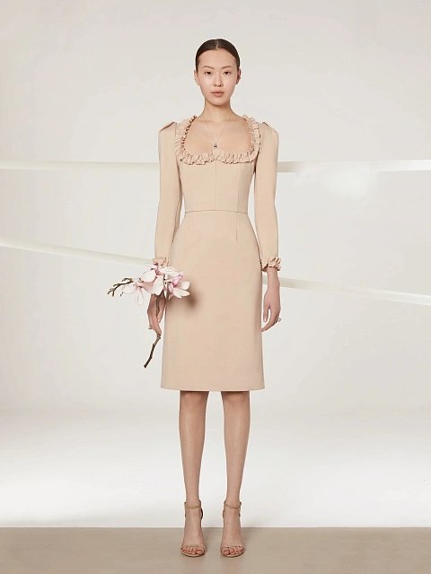 Beige Ruffled Midi Dress, 4 Beige Ruffled Midi Dress, 4