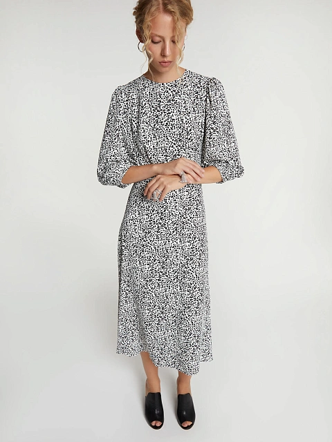 White & Black Printed Lantern Sleeve Midi Dress, 7 White & Black Printed Lantern Sleeve Midi Dress, 7