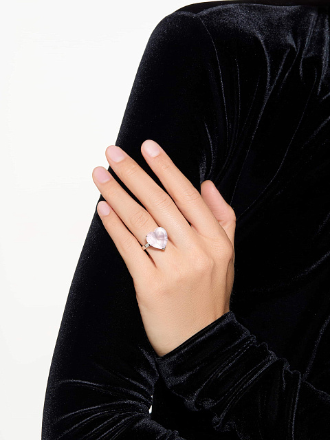 Heart Rose Quartz, Round Ruby & White Gold Ring, 2