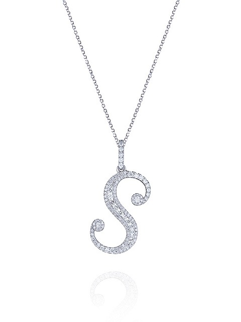 White Gold & Diamonds Letter "S" Necklace, 1