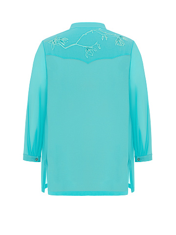Turquoise Embroidered Chiffon Shirt, 2