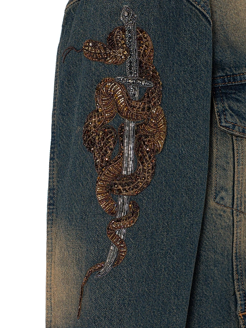 Blue & Beige Beaded Denim Jacket, 4 Blue & Beige Beaded Denim Jacket, 4