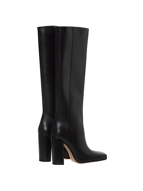 Black Leather Boots With Square Toe, 4