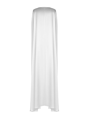 Crystals Trimmed White Silk Maxi Cape, 2