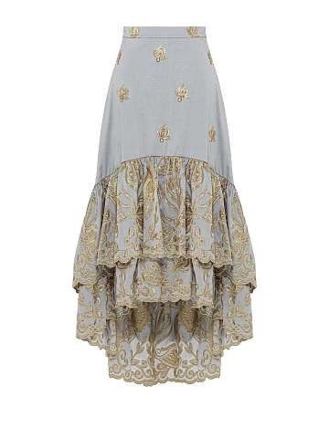 Grey & Golden Embroidery Jacquard Midi Skirt, 1