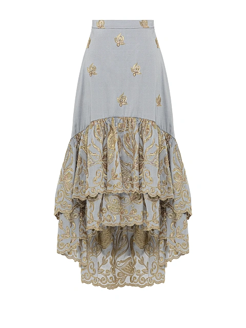 Grey & Golden Embroidery Jacquard Midi Skirt, 1 Grey & Golden Embroidery Jacquard Midi Skirt, 1