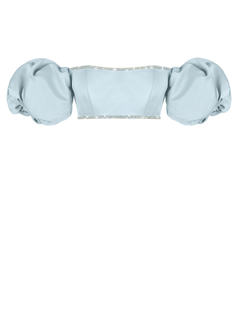 Light Blue Rhinestones Trimmed Satin Top, 1 Light Blue Rhinestones Trimmed Satin Top, 1