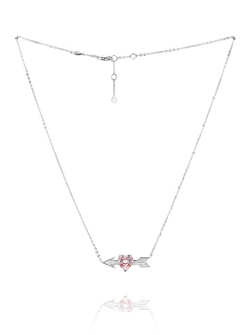 Heart Morganite, Briolette Diamond, Round Diamond & White Gold Necklace, 1
