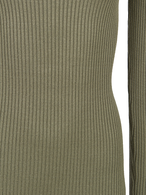 Khaki Green Rib Knit Turtleneck Mini Dress, 3