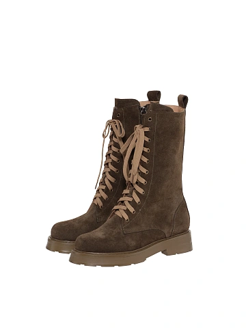Khaki Brown Suede Lace Up Boots, 1