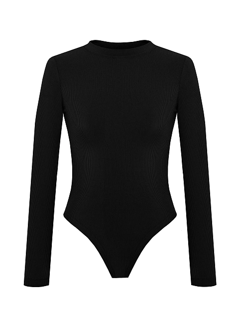 Black Ribbed Cotton L/S Round Neck Bodysuit, 1 Black Ribbed Cotton L/S Round Neck Bodysuit, 1