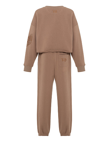 Beige knit tracksuit with Peace embroidery, 2