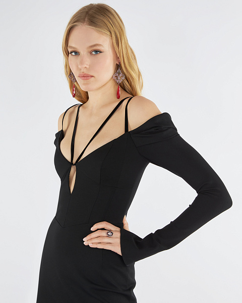 Black Rayon Rhinestones Midi Dress, 6 Black Rayon Rhinestones Midi Dress, 6