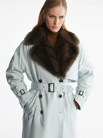 Barguzin Sable Lined Light Blue Trench Coat, 2