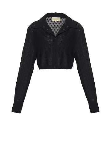 Black Cotton Lace Set Of Bra & Cropped Shirt, 2