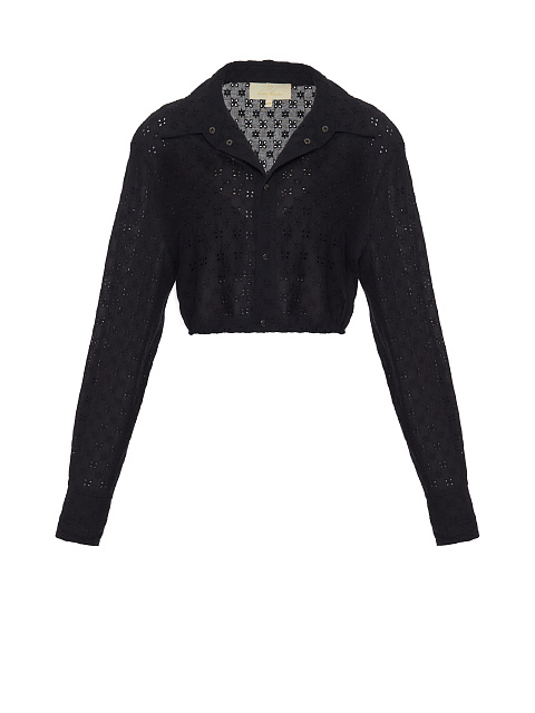 Black Cotton Lace Set Of Bra & Cropped Shirt, 2