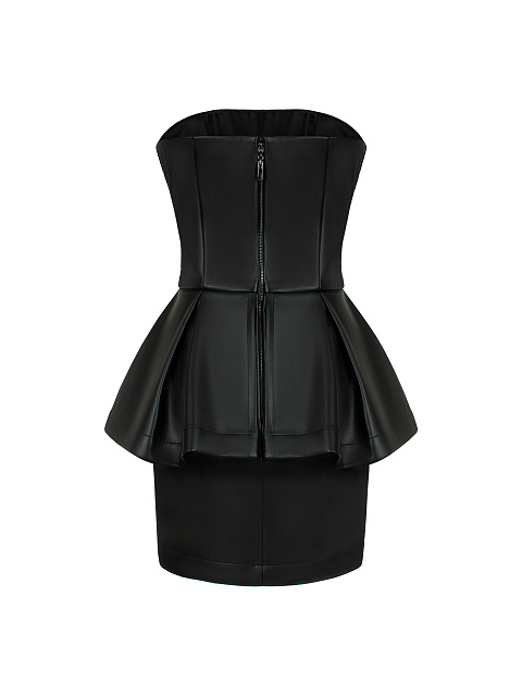 Black Faux Leather Peplum Mini Dress, 2 Black Faux Leather Peplum Mini Dress, 2