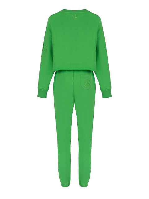 Green Jersey Set With Cropped Sweatshirt, 2