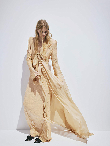 Beige maxi dress with sequins, 2