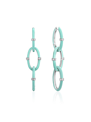 Long white gold earrings with Paraiba-colored enamel and diamonds, 1