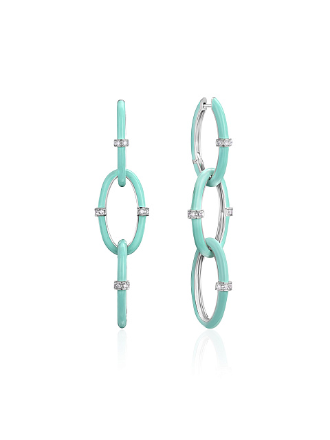 Long white gold earrings with Paraiba-colored enamel and diamonds, 1