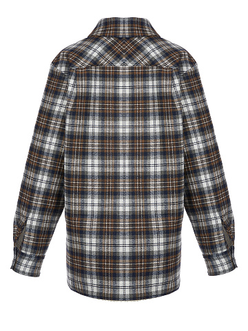 Men's Dark Brown Checked Ivory Faux Fur Lined Shirt, 2