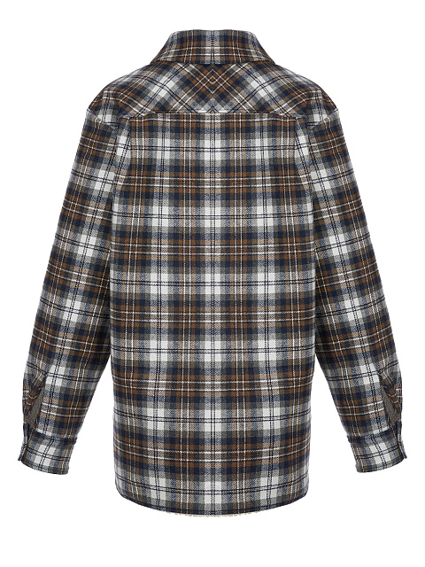 Men's Dark Brown Checked Ivory Faux Fur Lined Shirt, 2 Men's Dark Brown Checked Ivory Faux Fur Lined Shirt, 2