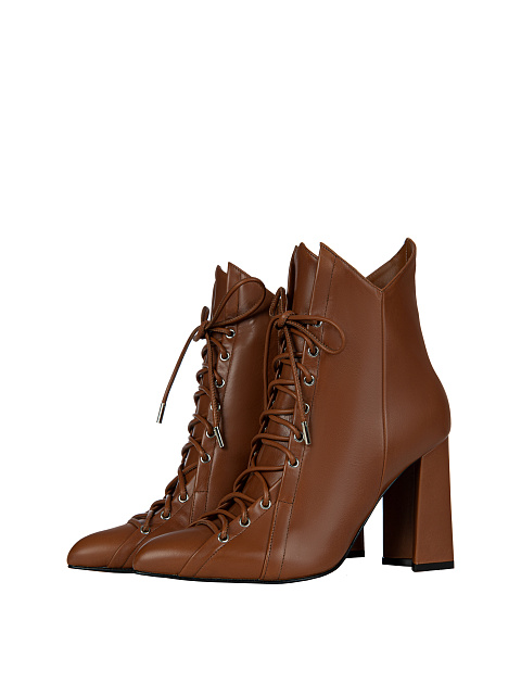 Brown Leather Lace-Up Ankle Boots, 1