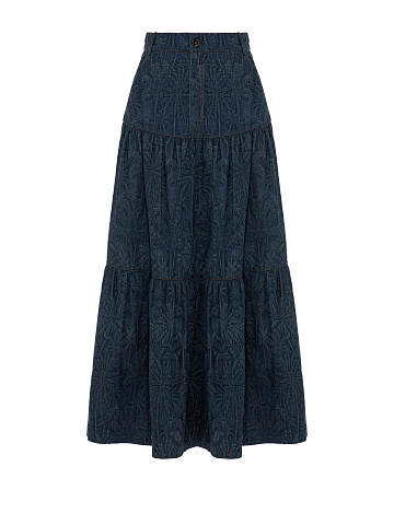 Blue Jacquard Midi Skirt, 1