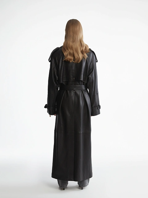 Black Textured Leather Trench Coat, 5 Black Textured Leather Trench Coat, 5